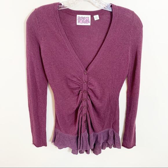 Anthropologie Rosie Neira Button Trail Burgandy Cardigan - Picture 3 of 7